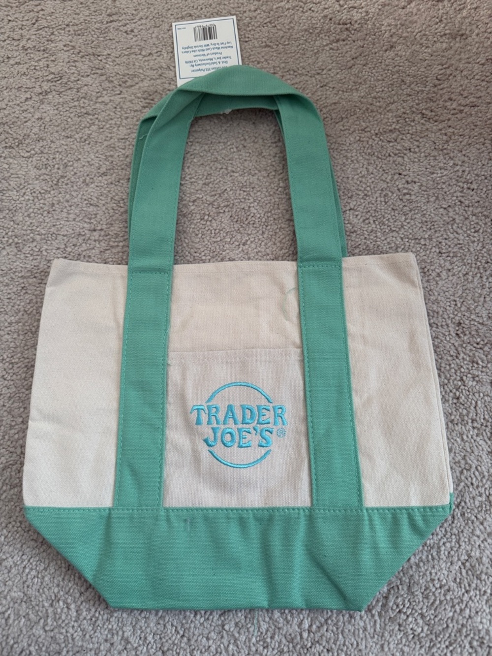 Trader Joe's Cream Canvas Tote with Green Accents